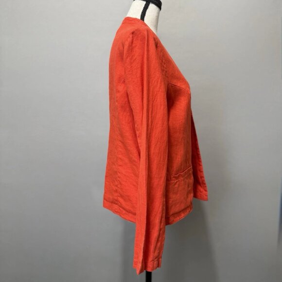 Tahari 100% Linen Cardigan Jacket Womens Sz S Coral Quiet Luxury Resort Coastal - Picture 2 of 9